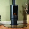 British Fires Ashurst Electric Stove in black with realistic flame effect and remote control.