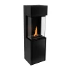 Planika Arcticon Black freestanding bioethanol fireplace with automatic control and sleek black finish.
