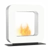 Safretti Curva ST - White freestanding bioethanol fireplace with a sleek, curved design and manual control.