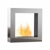 Safretti Cubico ST Bio Fireplace in brushed steel, a modern floor-standing bioethanol fireplace with manual control and 6-8 hour