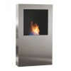 Safretti Cubico XL bioethanol fireplace in brushed stainless steel, a modern floor-standing heating solution.