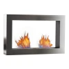 Safretti Cubico DT Bio Fireplace in brushed steel, a modern freestanding bioethanol fireplace with a 2-litre capacity and manual