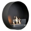 Delaware Black Round Wall Mounted Biofireplace by ScandiFlames - A modern, space-saving bioethanol fireplace with a sleek black 