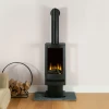 Bramshaw Freestanding Pedestal by British Fires – a sleek black electric fireplace stove with remote and control panel operation