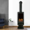 Bramshaw Freestanding Pedestal by British Fires – a sleek black electric fireplace stove with remote and control panel operation