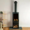 Bramshaw Freestanding Electric Fire with Log Storage by British Fires – a stylish black electric fireplace with realistic flames