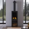 Bramshaw Freestanding Electric Fire with Log Storage by British Fires – a stylish black electric fireplace with realistic flames