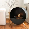 Bubble Floor bioethanol fireplace in black, freestanding with automatic control and a 4.5-hour burn time.