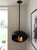 Cocoon Aeris Matte Black with Black Rod – a ceiling-mounted bioethanol fireplace with a sleek matte black finish and modern desi