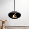 Cocoon Aeris Black with Steel Mounting Pole – a modern ceiling-mounted bioethanol fireplace with a sleek black finish and durabl