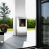 Safretti Cubico XL bioethanol fireplace in brushed stainless steel, a modern floor-standing heating solution.