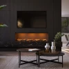 Faber e-SliM Linear 1700-450 I water vapour fireplace in black with Opti-myst technology for a realistic flame effect.