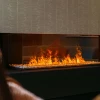 Faber e-Matrix Linear 1300-400 III water vapour fireplace with realistic flame effect and sleek black finish.