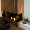 Foco Corner Right 1000 by FOCO Fires - A modern built-in corner bioethanol fireplace with a sleek black finish and remote contro
