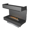Forma 1000 Three-sided bioethanol fireplace in black with remote control, built-in design, and modern aesthetics.