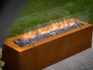Galio Corten outdoor gas fireplace with rust-finish and manual control.