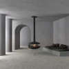 Perola Plus - Black by GlammFire, a premium ceiling-mounted bioethanol fireplace with remote control and sleek black finish.