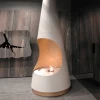 GlammFire Archimedes - White ceiling-mounted bioethanol fireplace with modern design and remote control operation.