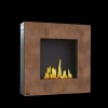 GlammFire Lotus Corten Steel wall-mounted bioethanol fireplace with a rust-like corten steel finish, offering modern elegance an