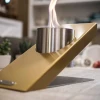Oblique Single Table Fireplace - Golden by GlammFire, a luxurious tabletop bioethanol fireplace with manual control and a sleek 