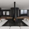 Pythagoras Black by GlammFire - A ceiling-mounted bioethanol fireplace with a sleek black finish, 10L capacity, and remote contr