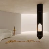 GlammFire Signature - Black ceiling-mounted bioethanol fireplace with a sleek design and remote control.