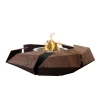 Stravaganza firepit by GlammFire in lacquered corten steel, a luxury outdoor fire feature with a rust-toned finish.