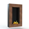 GlammFire Tango Corten Steel wall-mounted bioethanol fireplace with rust-finished corten steel design.