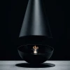 Thales Black ceiling-mounted bioethanol fireplace by GlammFire, featuring a sleek black finish, 10L capacity, and remote control