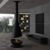 Thales Black ceiling-mounted bioethanol fireplace by GlammFire, featuring a sleek black finish, 10L capacity, and remote control