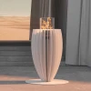 GlammFire Tuli White bioethanol fireplace, a freestanding luxury fireplace with a sleek white design, manual control, and 6-hour