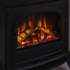 Hinton Cast Iron Electric Fireplace by British Fires in black, featuring a freestanding cast iron design with remote and panel c