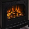 Hinton Cast Iron Electric Fireplace by British Fires in black, featuring a freestanding cast iron design with remote and panel c