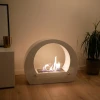 ScandiFlames Bio Fireplace with Arch - White, a modern floor-standing bioethanol fireplace with a sleek curved design and manual