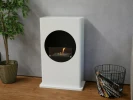 ScandiFlames White Bioethanol Fireplace with Round Cutout – Floor-standing, modern design, 1.2-litre capacity, 6-hour burn time.