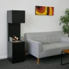 ScandiFlames Open 3-Sided Bio Fireplace - Black, a modern freestanding bioethanol fireplace with a three-sided open view and man