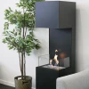 ScandiFlames Open 3-Sided Bio Fireplace - Black, a modern freestanding bioethanol fireplace with a three-sided open view and man