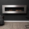 Icon Fires Nero 1750 Wall Fire in brushed steel – a modern wall-mounted bioethanol fireplace with 9.8 kW heat output and manual