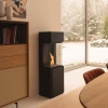 Planika Arcticon Black freestanding bioethanol fireplace with automatic control and sleek black finish.