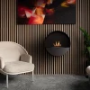 Bubble Wall bioethanol fireplace – a sleek, wall-mounted black fireplace with remote control and automatic operation.