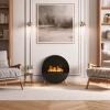 Misty Opti-Myst Fireplace – a sleek, black wall-mounted vapour fireplace with remote control and realistic Opti-Myst flame effec