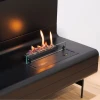 Planika Piano automatic free-standing bioethanol fireplace in black, featuring a sleek design and clean-burning technology.