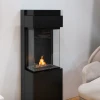 Planika Polaris bioethanol fireplace in black, featuring a modern and automatic freestanding design with a 5-litre capacity and 