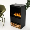 Steamy Opti-myst Fireplace – sleek black floor-standing vapour fireplace with remote control and realistic flame effect.