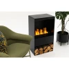 Steamy Opti-myst Fireplace – sleek black floor-standing vapour fireplace with remote control and realistic flame effect.