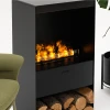 Steamy Opti-myst Fireplace – sleek black floor-standing vapour fireplace with remote control and realistic flame effect.