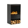 Steamy Opti-myst Fireplace – sleek black floor-standing vapour fireplace with remote control and realistic flame effect.