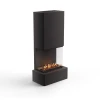 Vertical Freestanding BEV Fireplace in sleek black design with remote control operation.