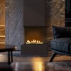 Vertical Freestanding BEV Fireplace in sleek black design with remote control operation.