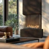 Vertical Freestanding BEV Fireplace in sleek black design with remote control operation.